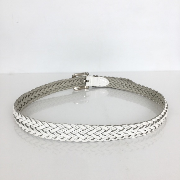 Women’s White Braided Woven Leather Belt Silver Tone Buckle Ladies M/L Cowgirl main image 6